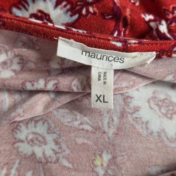 Maurices Red Floral Smocked Sleeve Top XL - Picture 6 of 9